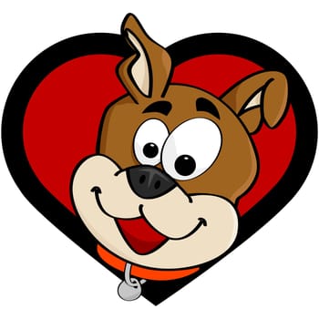 Cartoon illustration showing a happy cute dog inside a heart
