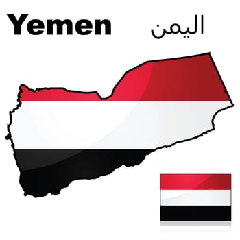 Concept illustration showing the flag and map of Yemen