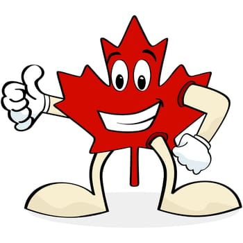 Cartoon illustration showing a happy Canadian maple leaf making the thumbs up sign