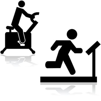 Icons showing a person running on a treadmill and riding a stationary bike