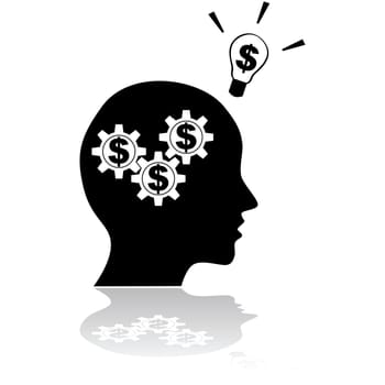 Concept illustration showing a person thinking about money having a financial related idea
