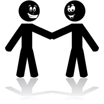 Cartoon illustration showing two stick figure characters shaking hands