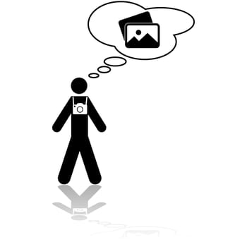Icon illustration showing a photographer thinking about which pictures to take