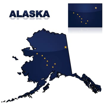Set showing the map and the flag of the American state of Alaska