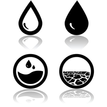 Icons showing water and also land affected by drought