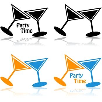 Concept illustration showing a couple of cocktail drinks combined with the words 'party time'
