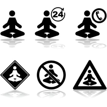 Icon set showing a person meditating and different related signs