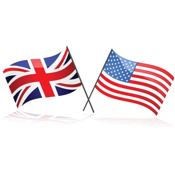 Illustration showing the Union Jack flag together with the United States flag