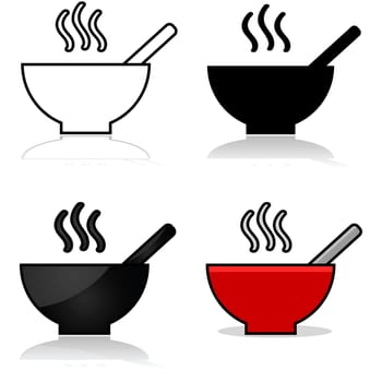 Icons showing a bowl of soup represented in different graphic styles