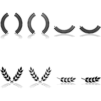 icon set showing laurels arranged in different patterns and with different graphic styles