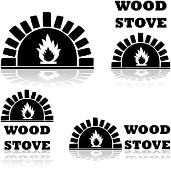 Icon set showing a wood stove combined with the words "wood stove"""