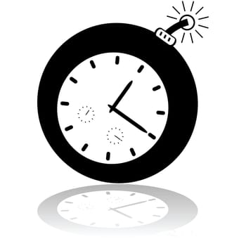 Cartoon illustration showing a bomb with a clock and a light fuse