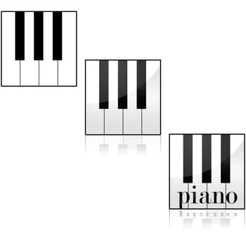 Icon set showing some piano keys using different styles