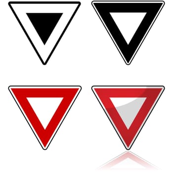 Icon set showing different styles applied to the yield traffic sign