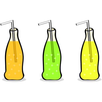 Cartoon illustration showing three different soft drink bottles
