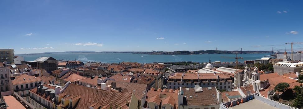 Landscape with red tile roofs. urban panorama. aerial view in Lisbon city