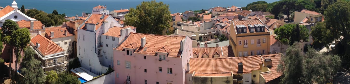 Landscape with red tile roofs. urban panorama. aerial view in Lisbon city