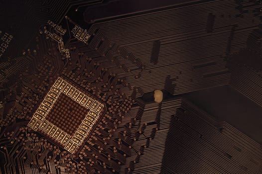 Electronic circuit board abstract background. computer motherboard close up. modern technologies. micro elements of computer with connections and traces. Intelligent technology
