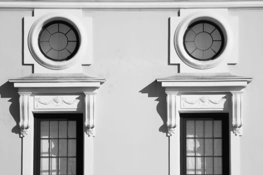 Facade of the old house with an unusual decoration