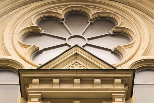 Facade of the old house with an unusual decoration