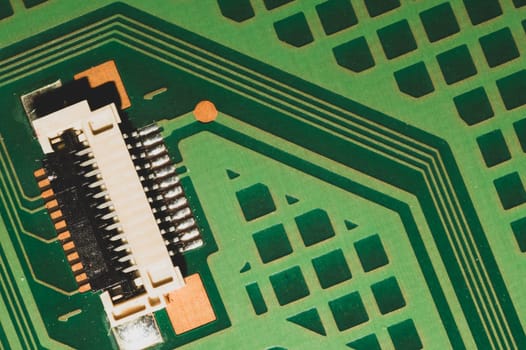 Electronic circuit board abstract background. computer motherboard close up. modern technologies. micro elements of computer with connections and traces. Intelligent technology