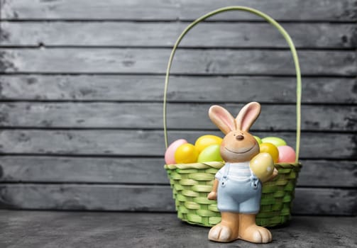 Traditional seasonal Easter holiday bunny and eggs