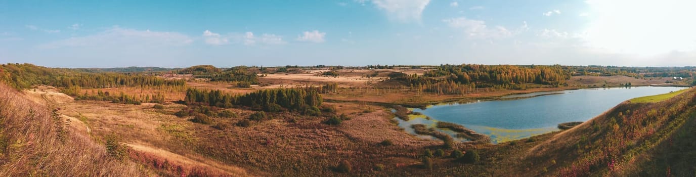 Lake in the valley aerial view. nature landscape panorama