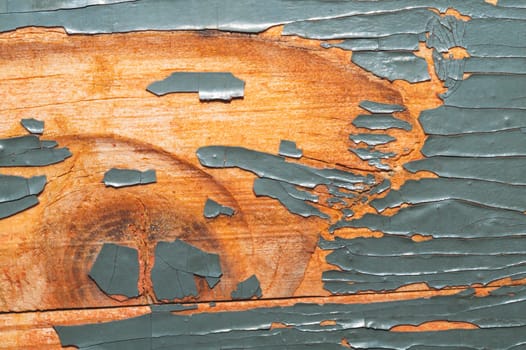 Rough wood texture with peeling paint. old wooden texture with cracked paint close up
