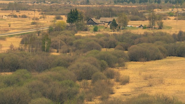 Nature panoramic landscape view from high. field with plants and trees nature background. view into the distance