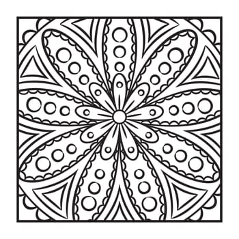 Doodle mandala coloring page. Outline floral design element. Coloring book pattern. Decorative round flower. Anti-stress therapy pattern on white background. Meditation poster. Vector illustration.