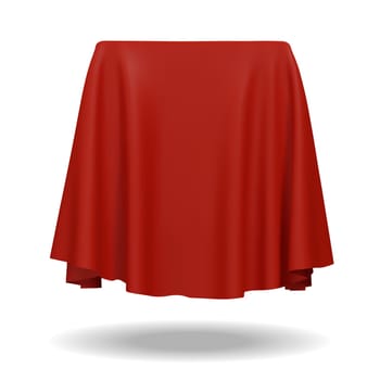 Red fabric covering a cube or rectangular shape, isolated on white background. Can be used as a stand for product display, draped table. Vector illustraion
