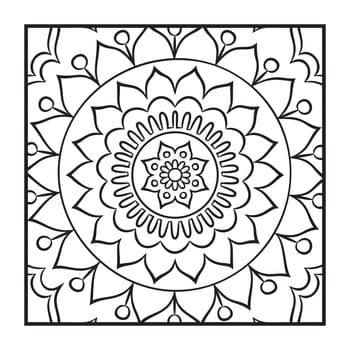 Doodle mandala coloring page. Outline floral design element. Coloring book pattern. Decorative round flower. Anti-stress therapy pattern on white background. Meditation poster. Vector illustration.