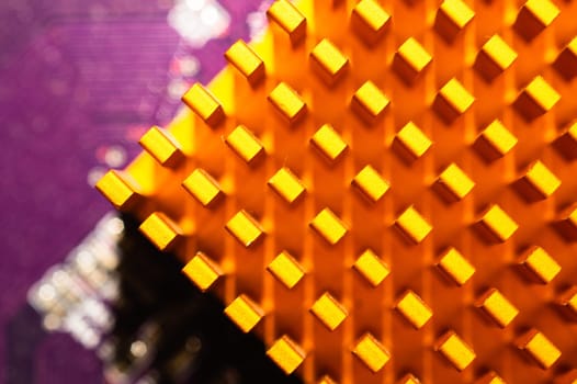 Computer radiator abstract macro background. processor cooling system. motherboard detail