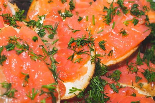 Smoked salmon sandwich. red fish appetizer
