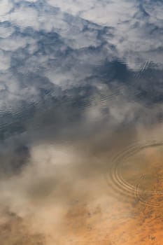 Reflection of a cloudy sky on clear water. abstract background