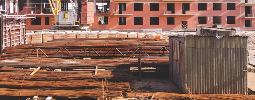 Metal rebar. steel reinforcement on the construction site. industrial works