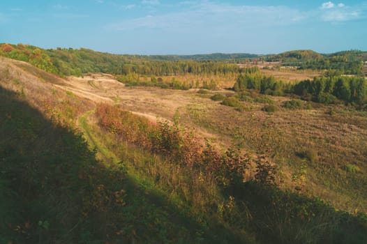 Countryside valley aerial view. autumn landscape