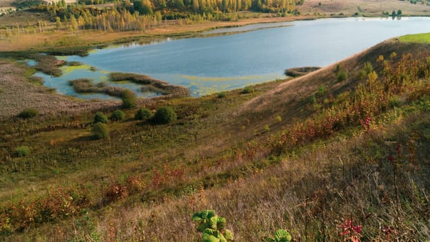 Lake in the valley aerial view. nature landscape