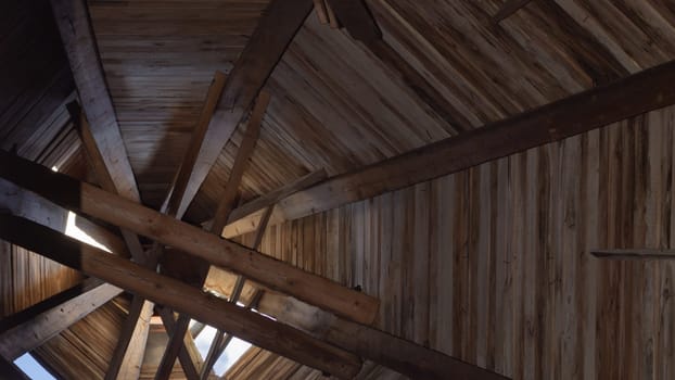 Inside the wooden dome of the church. interior of old tower