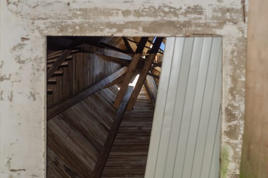 Inside the wooden dome of the church. interior of old tower
