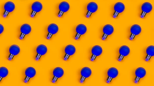 Blue light bulbs on a yellow background. pattern of colored bulbs