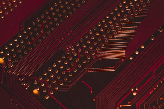 Electronic circuit board abstract background. computer motherboard close up. modern technologies. micro elements of computer with connections and traces. Intelligent technology
