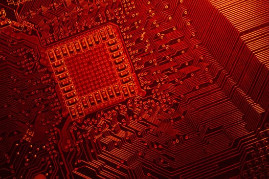 Electronic circuit board abstract background. computer motherboard close up. modern technologies. micro elements of computer with connections and traces. Intelligent technology