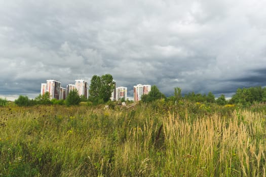 Horizon line with buildings. nature landscape with city into a distance