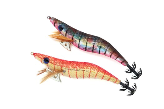 Fake bait made of shrimp shape for fishing on white background
