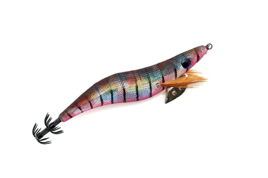 Fake bait made of shrimp shape for fishing on white background