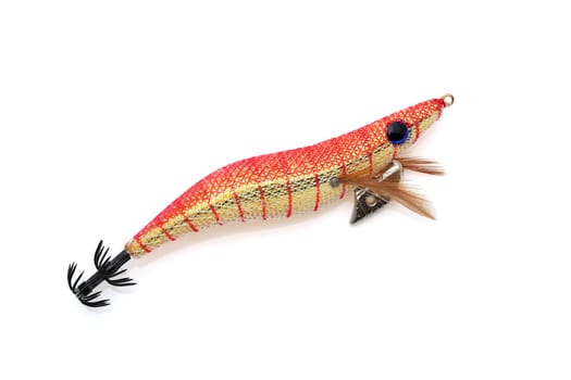 Fake bait made of shrimp shape for fishing on white background