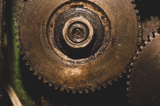 Gears of industrial machine. detail of mechanism. old cogwheels. mechanical parts of machinery