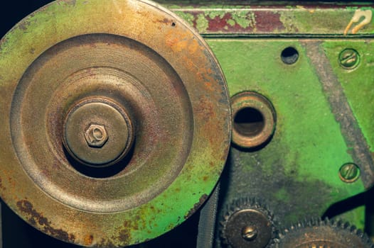 Gears of industrial machine. detail of mechanism. old cogwheels. mechanical parts of machinery