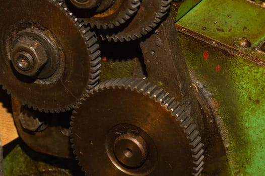 Gears of industrial machine. detail of mechanism. old cogwheels. mechanical parts of machinery